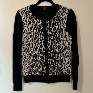 Ann Taylor Black and White Leopard Print Cardigan